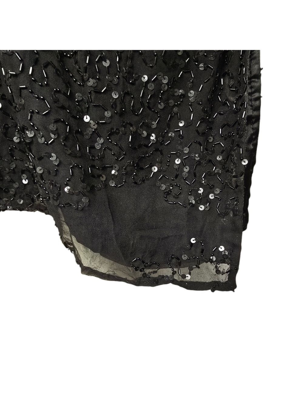 Scala Black Sequin Beaded V Neck Maxi Front Zip Vintage Silk Slit Maxi Dress M - Picture 9 of 12